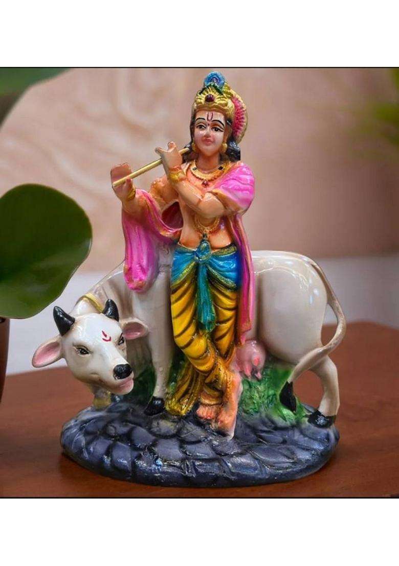 Abhisaar Creations Cow Krishna Decorative Showpiece - 22 Cm(Resin Multicolor) - Indya