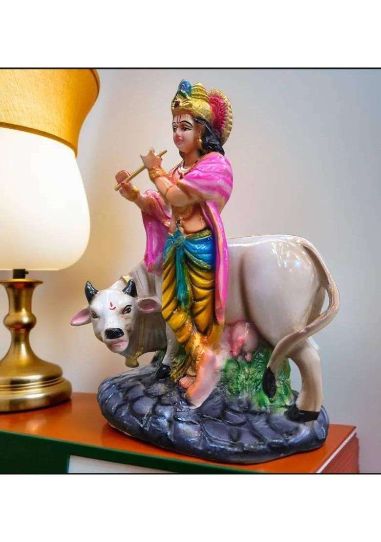 Abhisaar Creations Cow Krishna Decorative Showpiece - 22 Cm(Resin Multicolor) - Indya