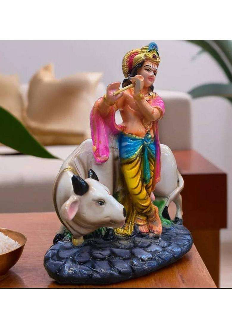 Abhisaar Creations Cow Krishna Decorative Showpiece - 22 Cm(Resin Multicolor) - Indya