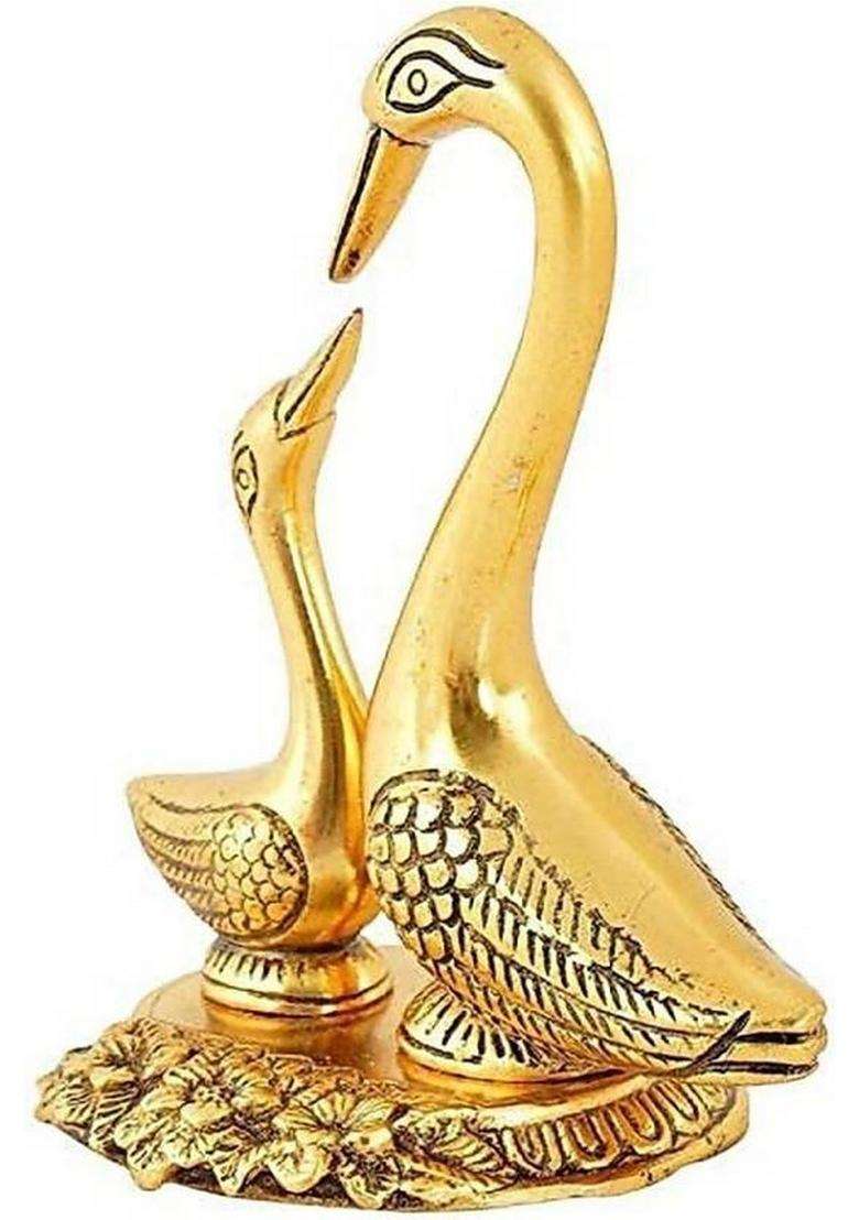 Shri Krishna Swan Pair / Kissing Duck Duck Pair / Swan Pair / Kissing Love Bird Decorative Showpiece - 15 Cm(Aluminium Gold Plated Gold) - Indya