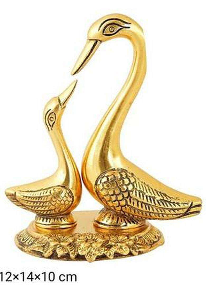 Shri Krishna Swan Pair / Kissing Duck Duck Pair / Swan Pair / Kissing Love Bird Decorative Showpiece - 15 Cm(Aluminium Gold Plated Gold) - Indya