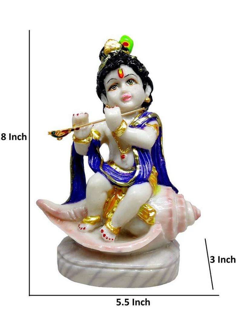 G Looks Krishna Playing Flute Marble Dust Statue/ Baal Krishna Idol For Temple (Blue) Decorative Showpiece - 20 Cm(Resin Multicolor) - Indya