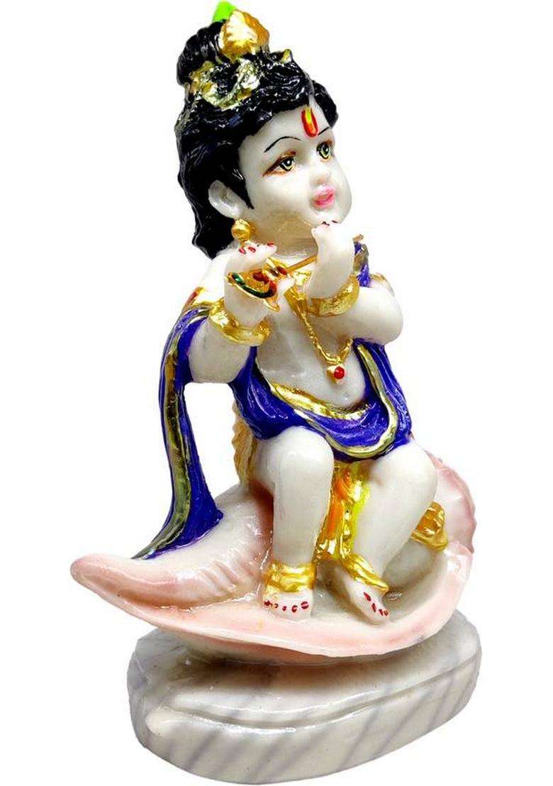 G Looks Krishna Playing Flute Marble Dust Statue/ Baal Krishna Idol For Temple (Blue) Decorative Showpiece - 20 Cm(Resin Multicolor) - Indya