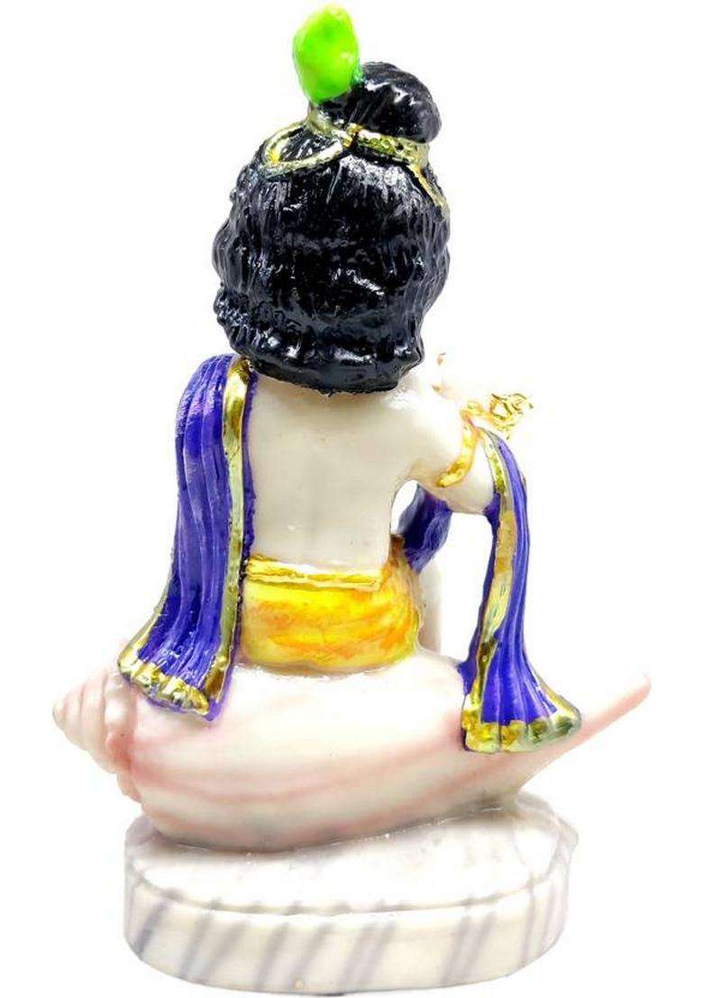 G Looks Krishna Playing Flute Marble Dust Statue/ Baal Krishna Idol For Temple (Blue) Decorative Showpiece - 20 Cm(Resin Multicolor) - Indya