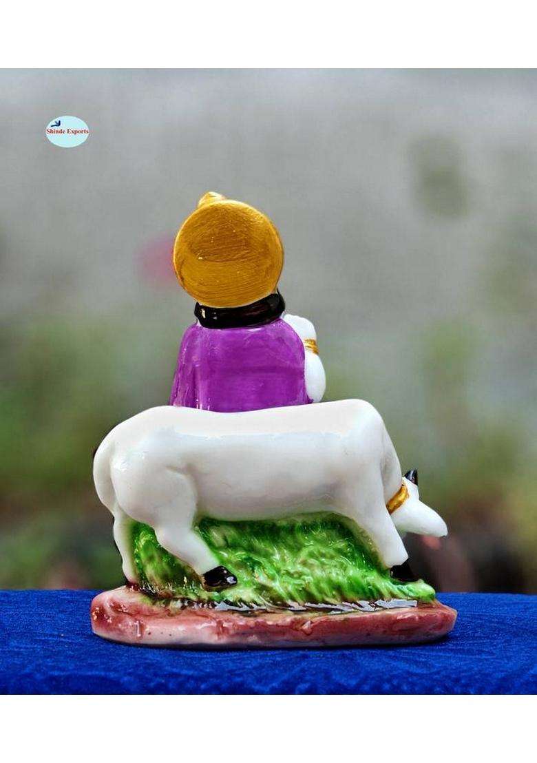 Shinde Exports Krishna With Cow Idol Statue Murti Decorative Showpiece - 11.5 Cm(Marble Multicolor) - Indya