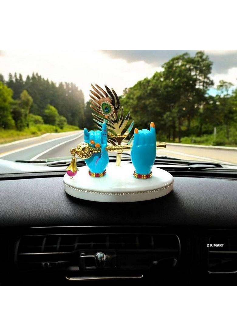 D K Mart Lord Krishna Hands Flute Idol For Car Dashboard Pooja Place Or Office Table Decorative Showpiece - 10 Cm(Marble Blue) - Indya