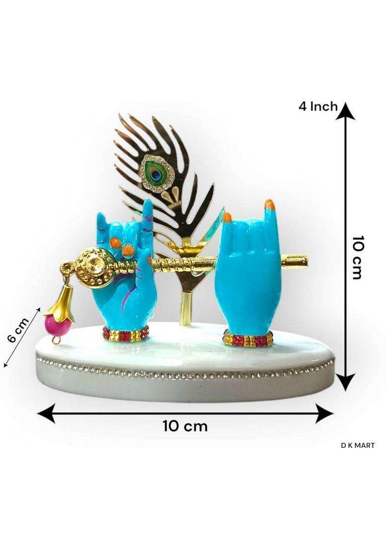 D K Mart Lord Krishna Hands Flute Idol For Car Dashboard Pooja Place Or Office Table Decorative Showpiece - 10 Cm(Marble Blue) - Indya