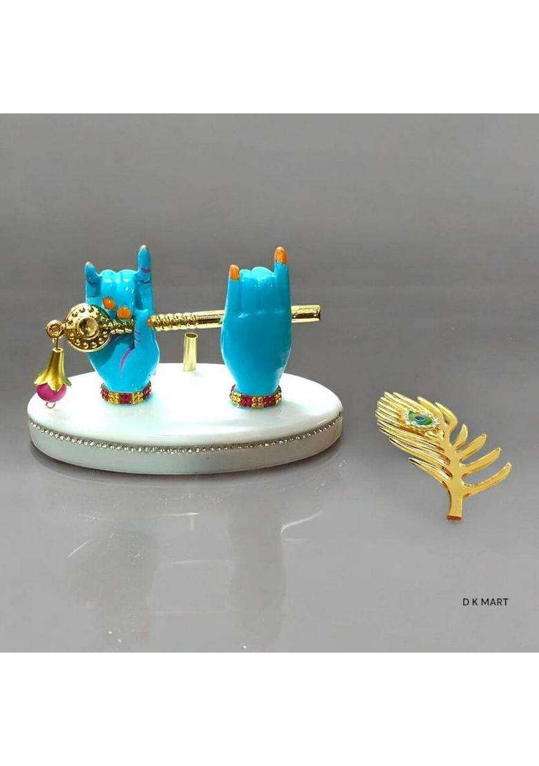 D K Mart Lord Krishna Hands Flute Idol For Car Dashboard Pooja Place Or Office Table Decorative Showpiece - 10 Cm(Marble Blue) - Indya