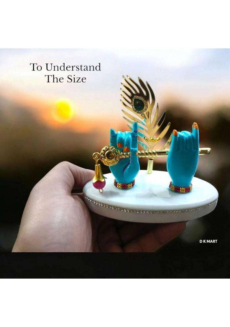 D K Mart Lord Krishna Hands Flute Idol For Car Dashboard Pooja Place Or Office Table Decorative Showpiece - 10 Cm(Marble Blue) - Indya