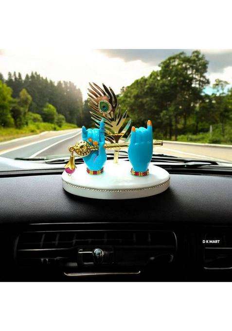 D K Mart Lord Krishna Hands Flute Idol For Car Dashboard Pooja Place Or Office Table Decorative Showpiece - 10 Cm(Marble Blue)