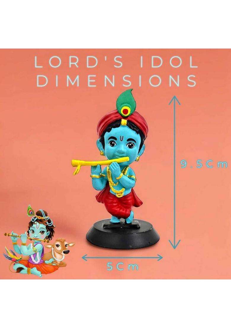 Rianz Lord Shree Krishna Ji Idol For Car Dashboard OfficeHome Decor Decorative Showpiece - 9.5 Cm(Polyvinyl Chloride Multicolor) - Indya