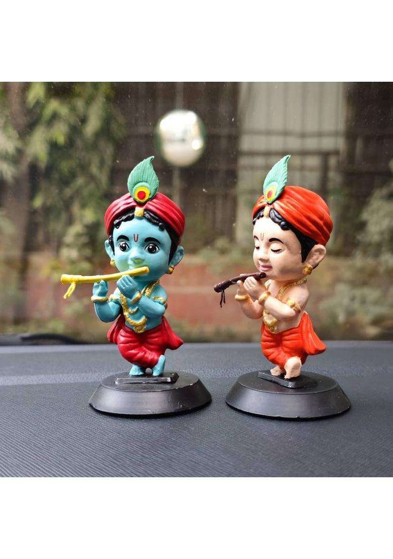 Rianz Lord Shree Krishna Ji Idol For Car Dashboard OfficeHome Decor Decorative Showpiece - 9.5 Cm(Polyvinyl Chloride Multicolor) - Indya