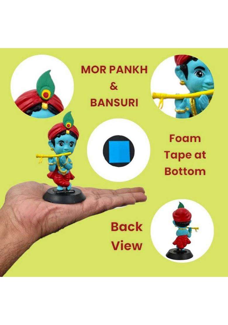 Rianz Lord Shree Krishna Ji Idol For Car Dashboard OfficeHome Decor Decorative Showpiece - 9.5 Cm(Polyvinyl Chloride Multicolor) - Indya
