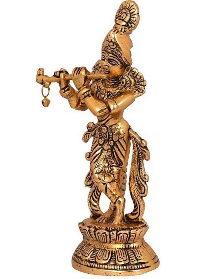 Anil Job Works Lord Krishna Statue Idol Kanhaiya Ji Murti Laddu Gopal Statue Thakur Ji Statue Home Figurine Krishna Janmashtami Gifts Decorative Showpiece - 22 Cm(Brass Gold) - Indya