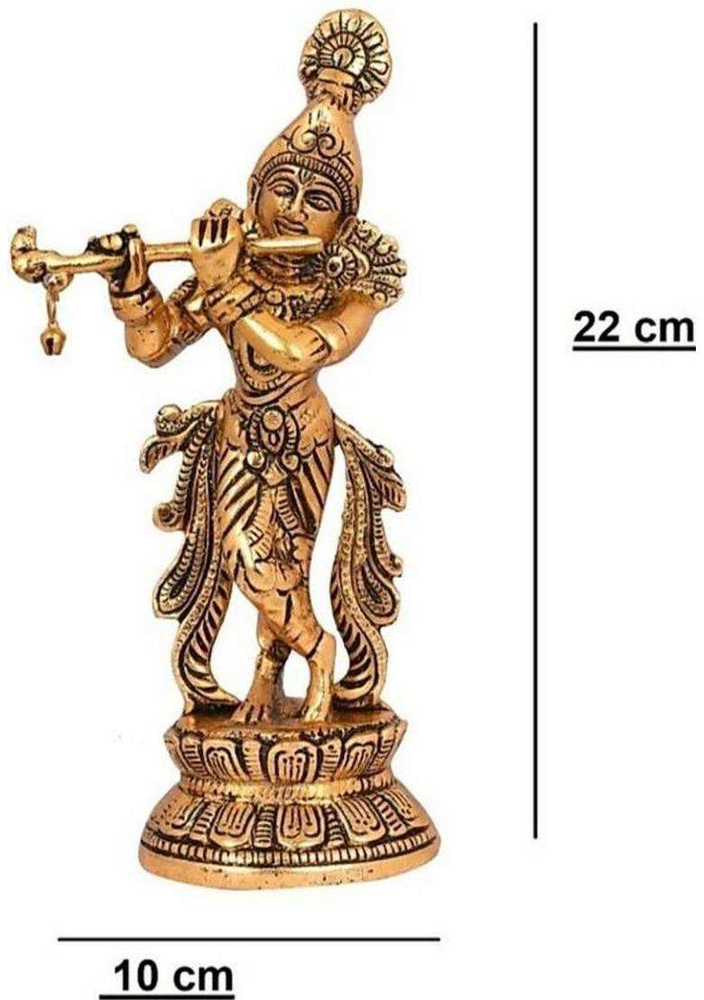 Anil Job Works Lord Krishna Statue Idol Kanhaiya Ji Murti Laddu Gopal Statue Thakur Ji Statue Home Figurine Krishna Janmashtami Gifts Decorative Showpiece - 22 Cm(Brass Gold) - Indya