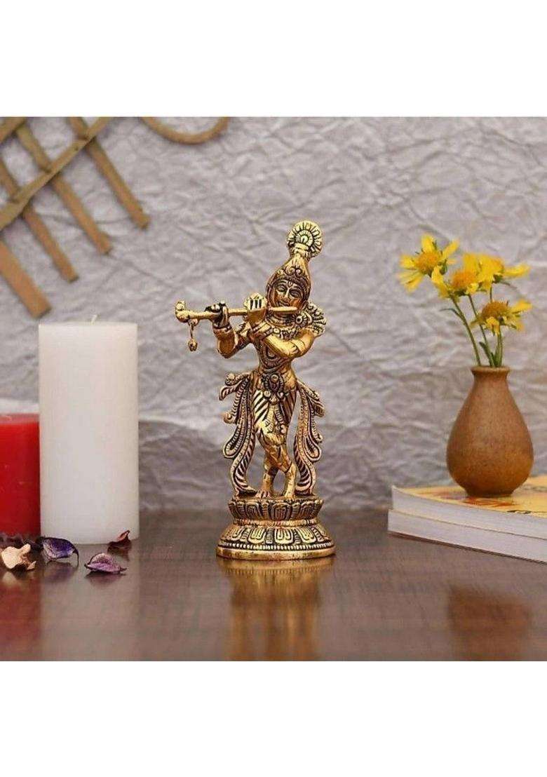Anil Job Works Lord Krishna Statue Idol Kanhaiya Ji Murti Laddu Gopal Statue Thakur Ji Statue Home Figurine Krishna Janmashtami Gifts Decorative Showpiece - 22 Cm(Brass Gold) - Indya