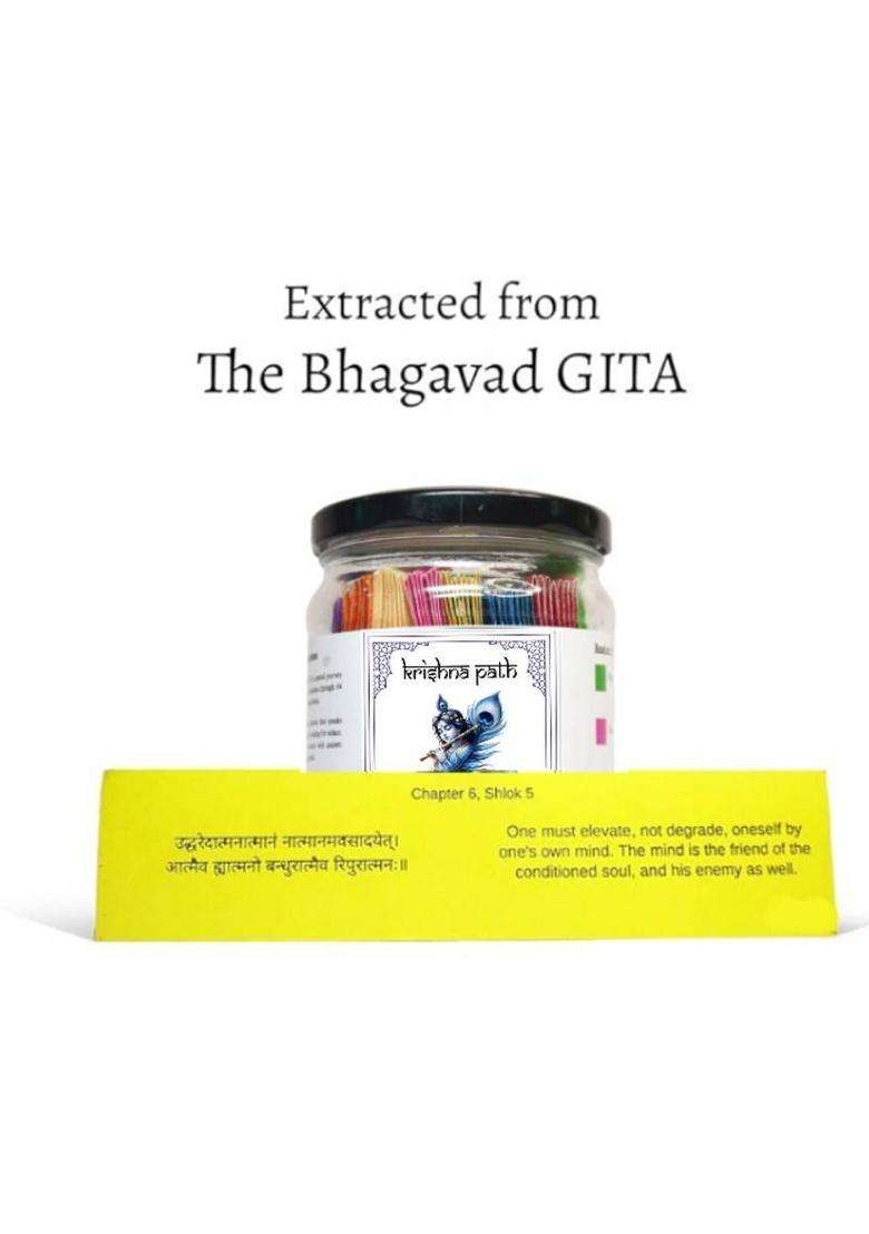 6Tflys Krishna Quote Jar Gita Path Mood-Based Daily Wisdom Decorative Showpiece - 10 Cm(Glass White) - Indya