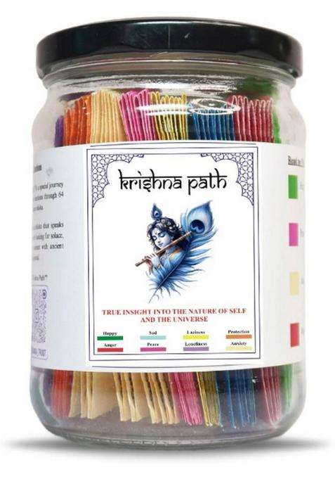 6Tflys Krishna Quote Jar Gita Path Mood-Based Daily Wisdom Decorative Showpiece - 10 Cm(Glass White)