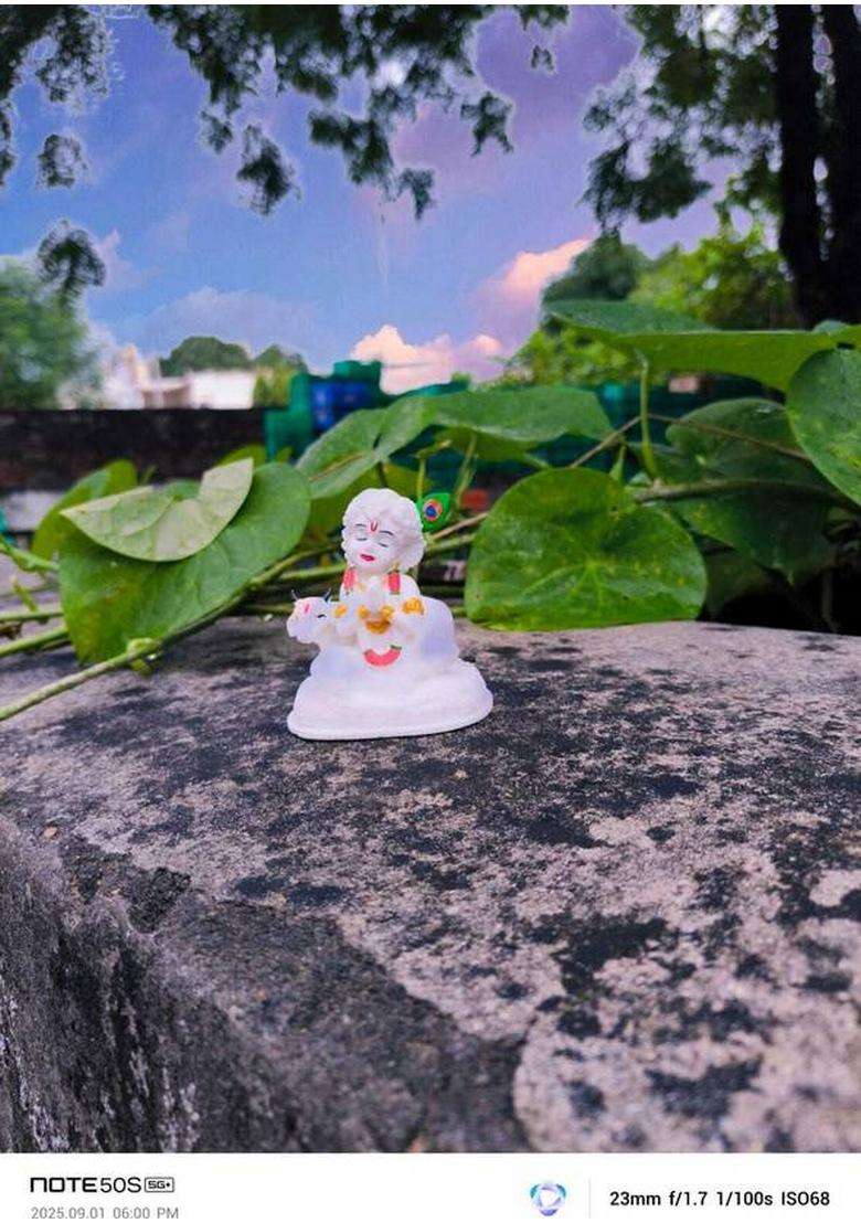 Aneeket Enterprises Whitecowkrishna Decorative Showpiece - 3.5 Cm(Resin White) - Indya