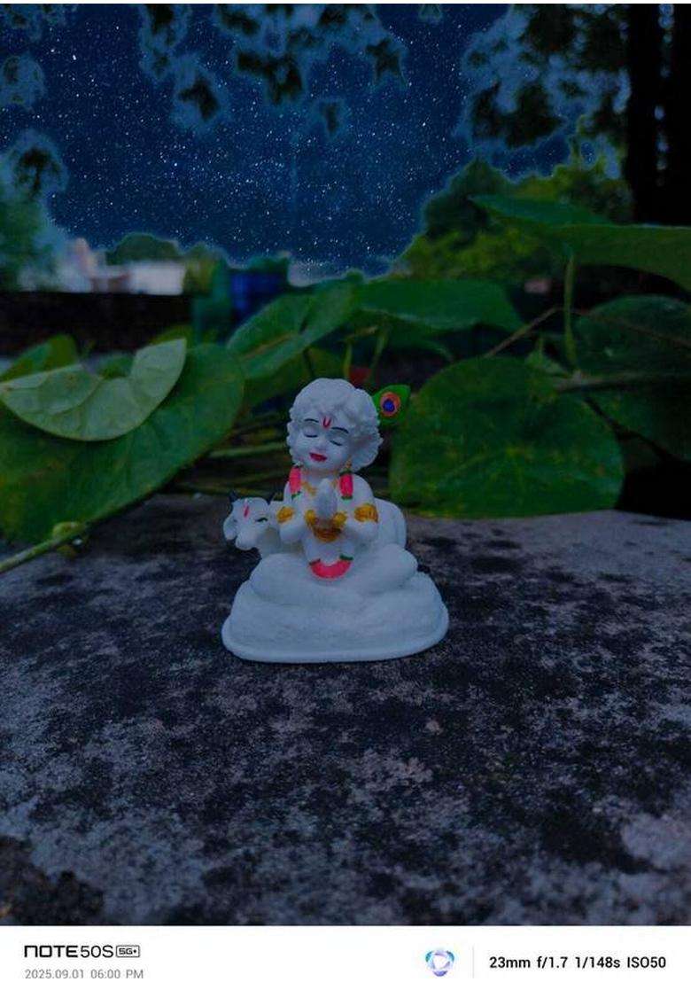 Aneeket Enterprises Whitecowkrishna Decorative Showpiece - 3.5 Cm(Resin White) - Indya