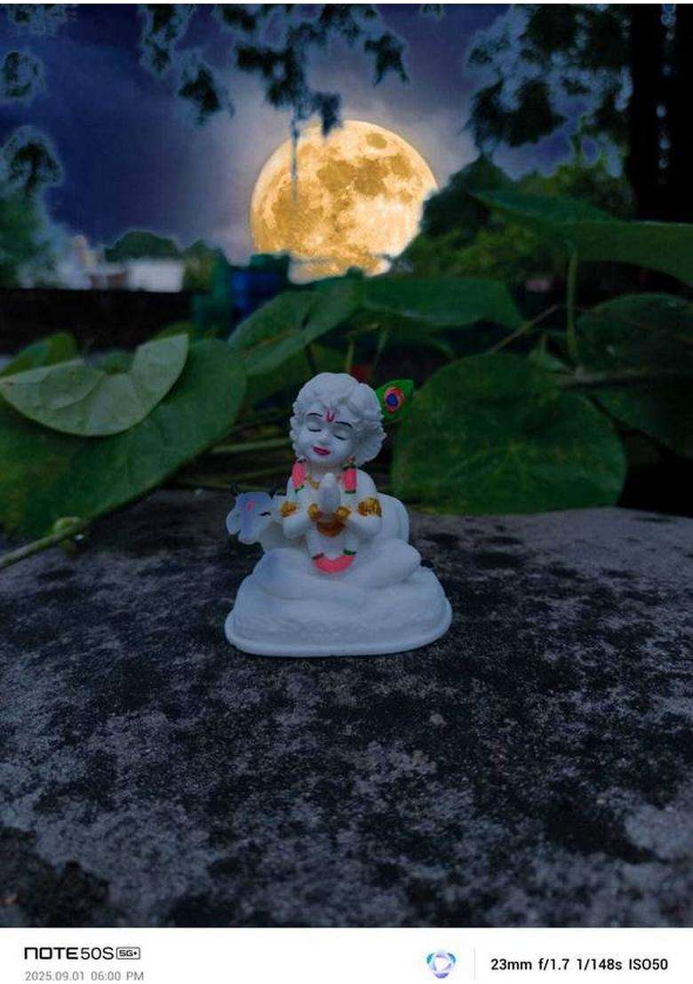 Aneeket Enterprises Whitecowkrishna Decorative Showpiece - 3.5 Cm(Resin White) - Indya