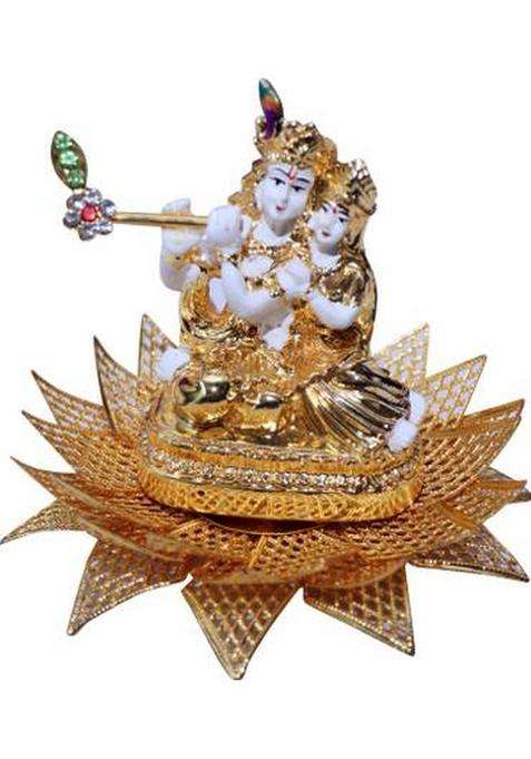 Dominion Care Radha Krishna Idol Decorative Showpiece - 12 Cm(Metal Multicolor)