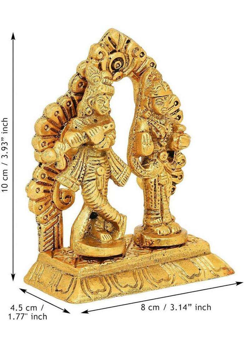 Zencrafts Premium Radha Krishna Playing Flute Love Couple Statue For Home/Office Decor Decorative Showpiece - 10 Cm(Metal Gold) - Indya