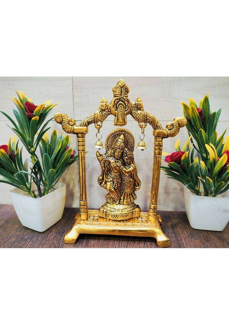 Labhcart Radha Krishna Couple Idol Showpiece (Golden Medium) Decorative Showpiece - 16 Cm(Metal Gold) - Indya