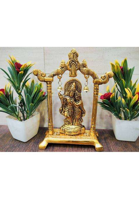 Labhcart Radha Krishna Couple Idol Showpiece (Golden Medium) Decorative Showpiece - 16 Cm(Metal Gold)