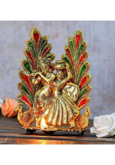 Lotus Rise Metal Radha Krishna Idol Statue Gift Krishna Radha Murti Love Couple Statue Showpiece Hindu God Makhan Chor/Laddu Gopal Sculputer Handicraft Idol Janmashtami Decorative Spiritual Diwali Puja Vastu Showpiece Figurine - Religious Pooja Gift Item