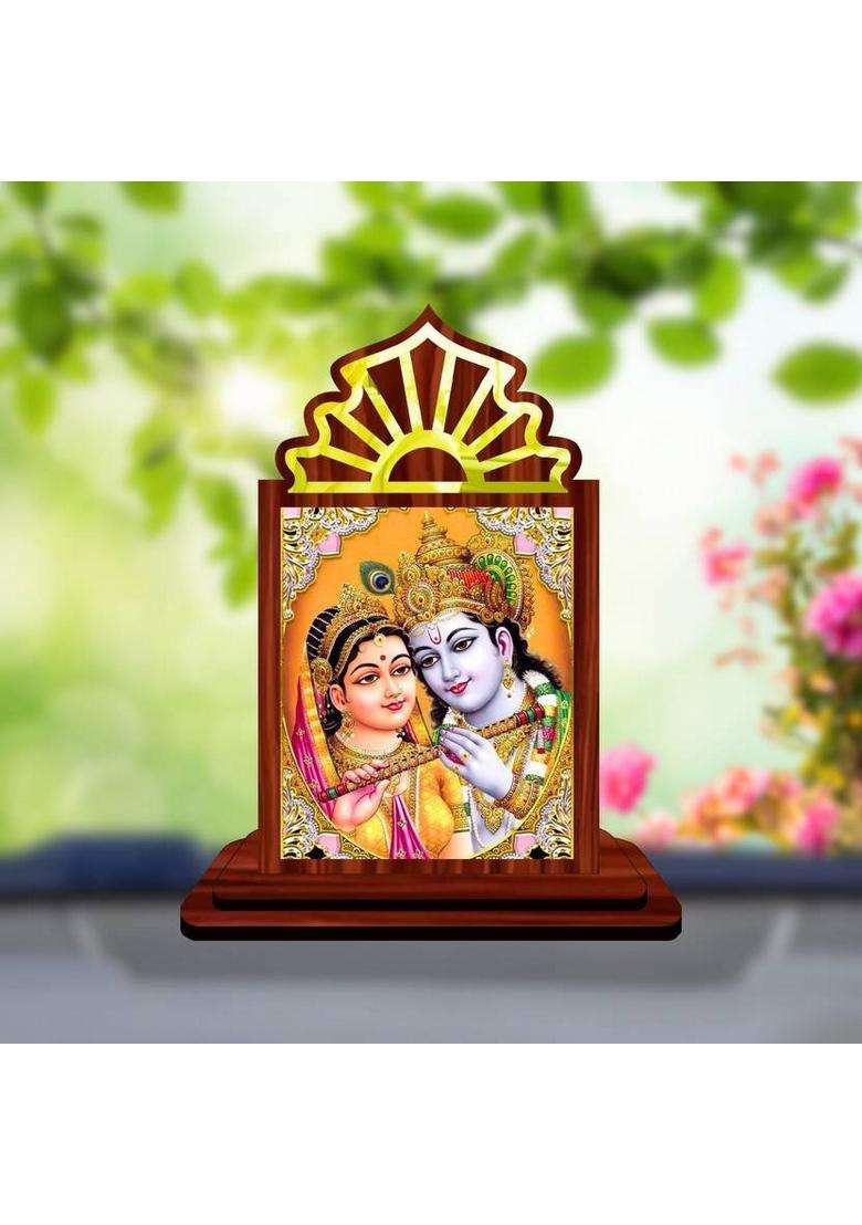 Giftsrange Radha Krishna Car Dashboard Idol Decorative Showpiece - 10.5 Cm(Wood Multicolor) - Indya