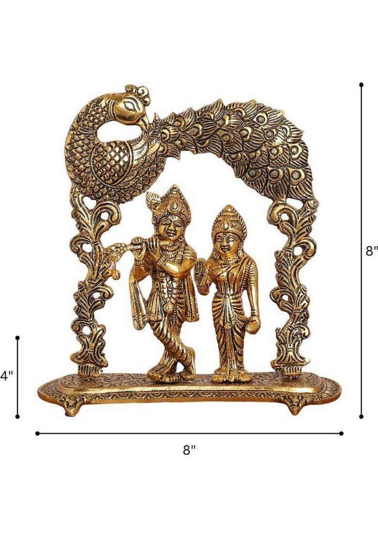 Starlight Gold-Plated Radha Krishna Idol With Peacock Frame Aluminium Showpiece Decorative Showpiece - 20.32 Cm(Metal Gold) - Indya