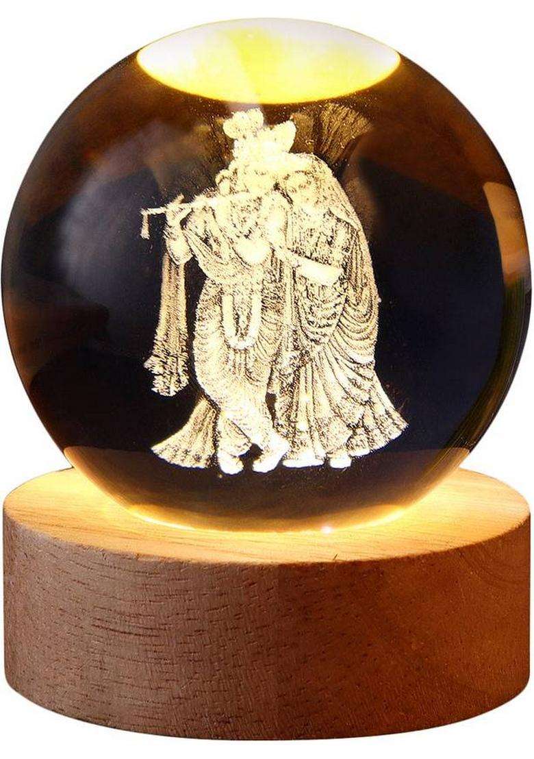 Starlight 3D Led Glass Ball With Couple Figurine Decorative Lamp For Home Decor Decorative Showpiece - 7.5 Cm(Glass White) - Indya