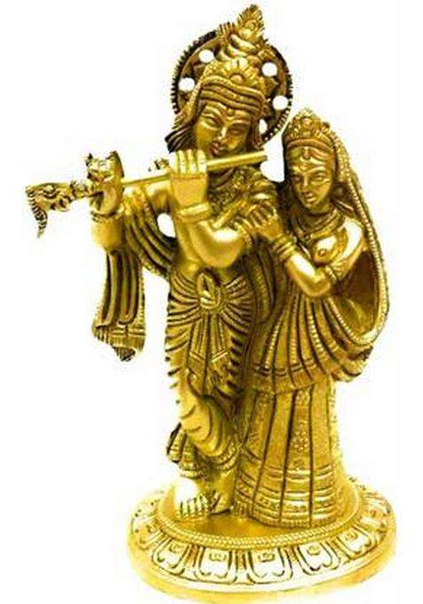 Vrindavan Shopi Pure Brass Made Radha Krishna Idol/Radha Ballabh Idol From Vrindavan 400Gms Decorative Showpiece - 13 Cm(Brass Gold)