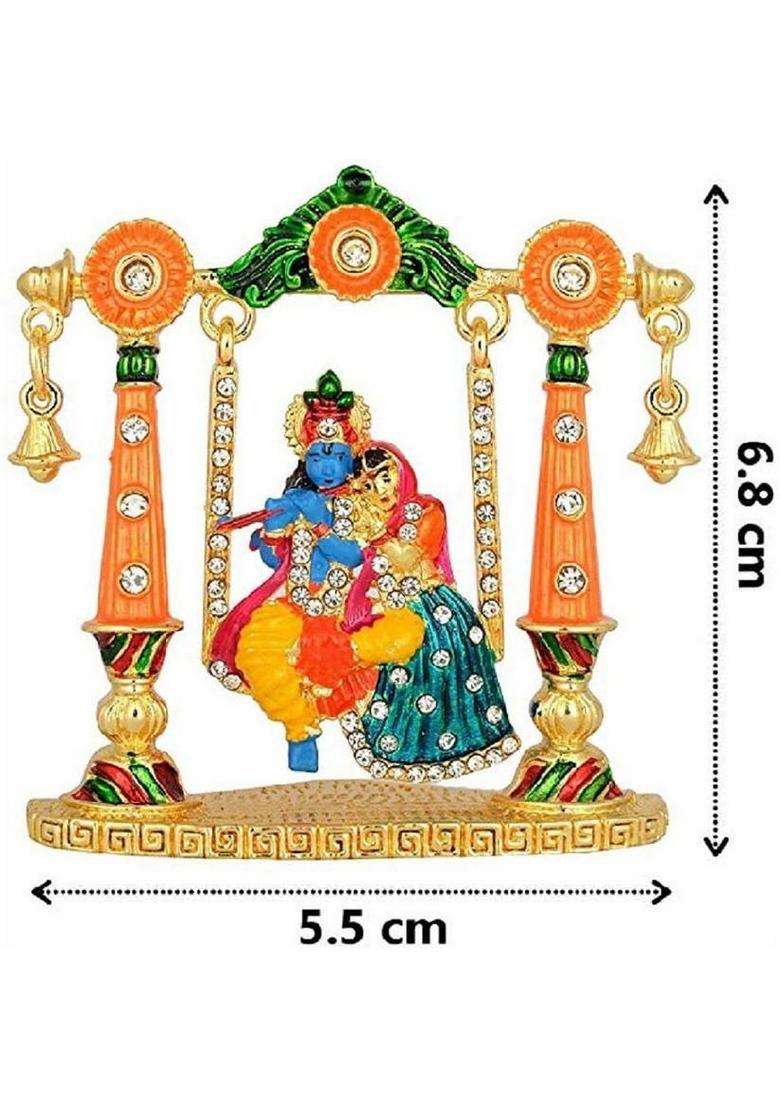 Love Kart Gold Plated With Stone Lord Radha Krishna Car Dashboard Idol God Krishan / Makhan Chor Handicraft Statue Spiritual Puja Vastu Fegurine - Religious Murti Pooja Gift Item / Home Decor Decorative Showpiece - 8 Cms Decorative Showpiece - 6.8 Cm(B - Indya