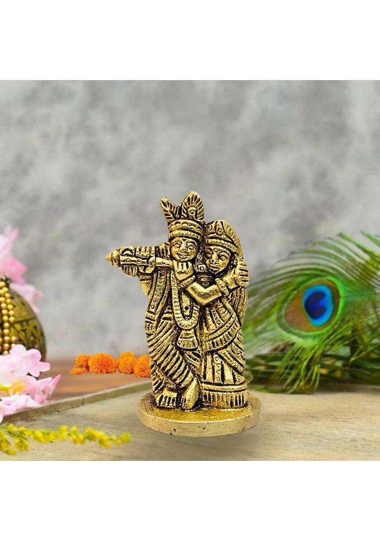 Gv Decor Brass Radha Krishna Murti Radha Krishna Statue Radha Krishna Idol For Gift Decorative Showpiece - 6 Cm(Brass Gold) - Indya