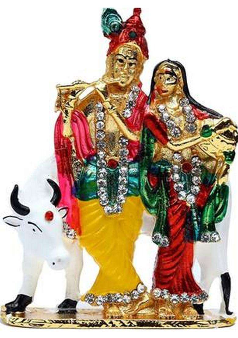 Love Kart Radha Krishna Idol For Car Dashboard Home Dcor Temple & Gift Decorative Showpiece - 7 Cm(Metal Multicolor) - Indya