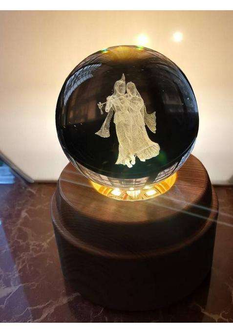 Lilone Celestial Love Radha Krishna Usb Lamp Crystal Ball With Rotating Light Decorative Showpiece - 10.5 Cm(Glass Yellow)