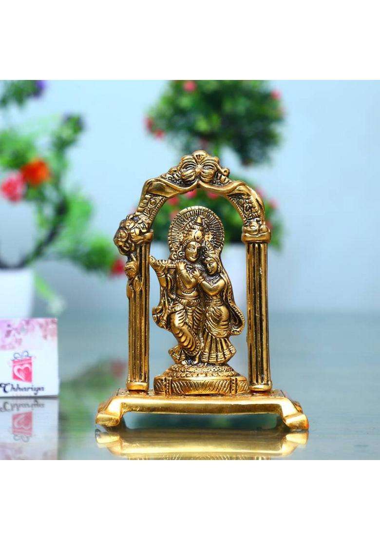 Sbbco Metal Radha Krishna Playing Flute Decorative Showpiece - 18 Cm(Metal Gold) - Indya