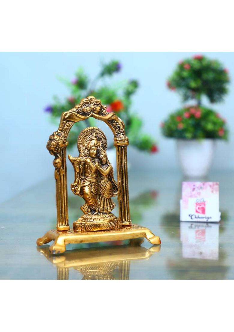 Sbbco Metal Radha Krishna Playing Flute Decorative Showpiece - 18 Cm(Metal Gold) - Indya