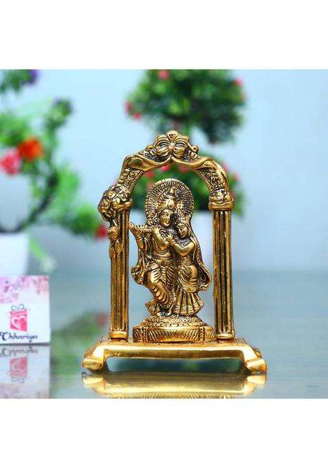 Sbbco Metal Radha Krishna Playing Flute Decorative Showpiece - 18 Cm(Metal Gold)