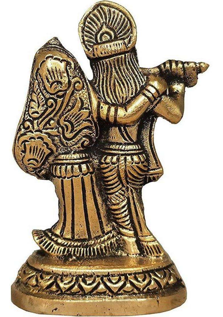 Idolsplace Radha Krishna Murti Decor Figurine Radha Krishna Janmashtami Gifts 200Gms Decorative Showpiece - 6 Cm(Brass Gold) - Indya