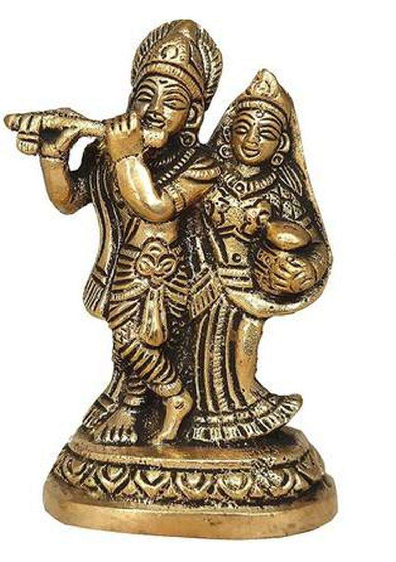 Idolsplace Radha Krishna Murti Decor Figurine Radha Krishna Janmashtami Gifts 200Gms Decorative Showpiece - 6 Cm(Brass Gold) - Indya