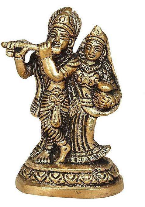 Idolsplace Radha Krishna Murti Decor Figurine Radha Krishna Janmashtami Gifts 200Gms Decorative Showpiece - 6 Cm(Brass Gold)