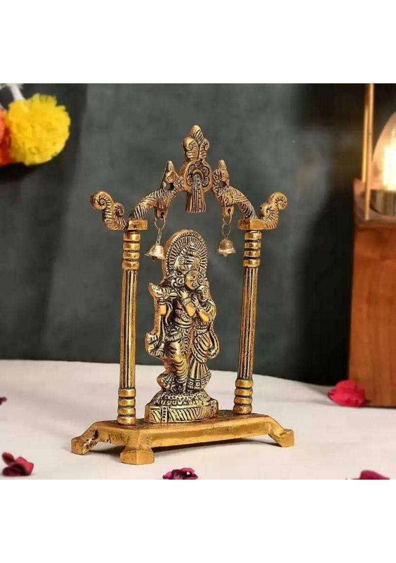 Daridra Bhanjan Metal Radha Krishna Idol Statue Krishna Idol Radha Rani Radha Krishna Statue Decorative Showpiece - 19 Cm(Metal Gold) - Indya