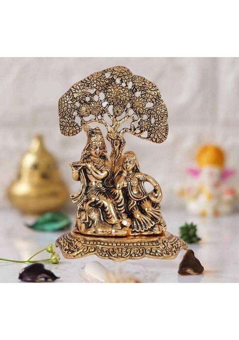 Shri Kaila Maa Art Gallery Radha Krishna Tree Decorative Showpiece - 6 Cm(Brass Gold) - Indya