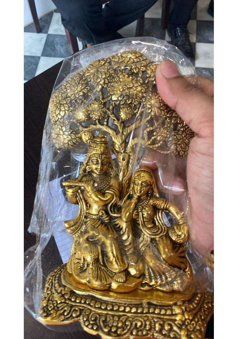 Shri Kaila Maa Art Gallery Radha Krishna Tree Decorative Showpiece - 6 Cm(Brass Gold) - Indya