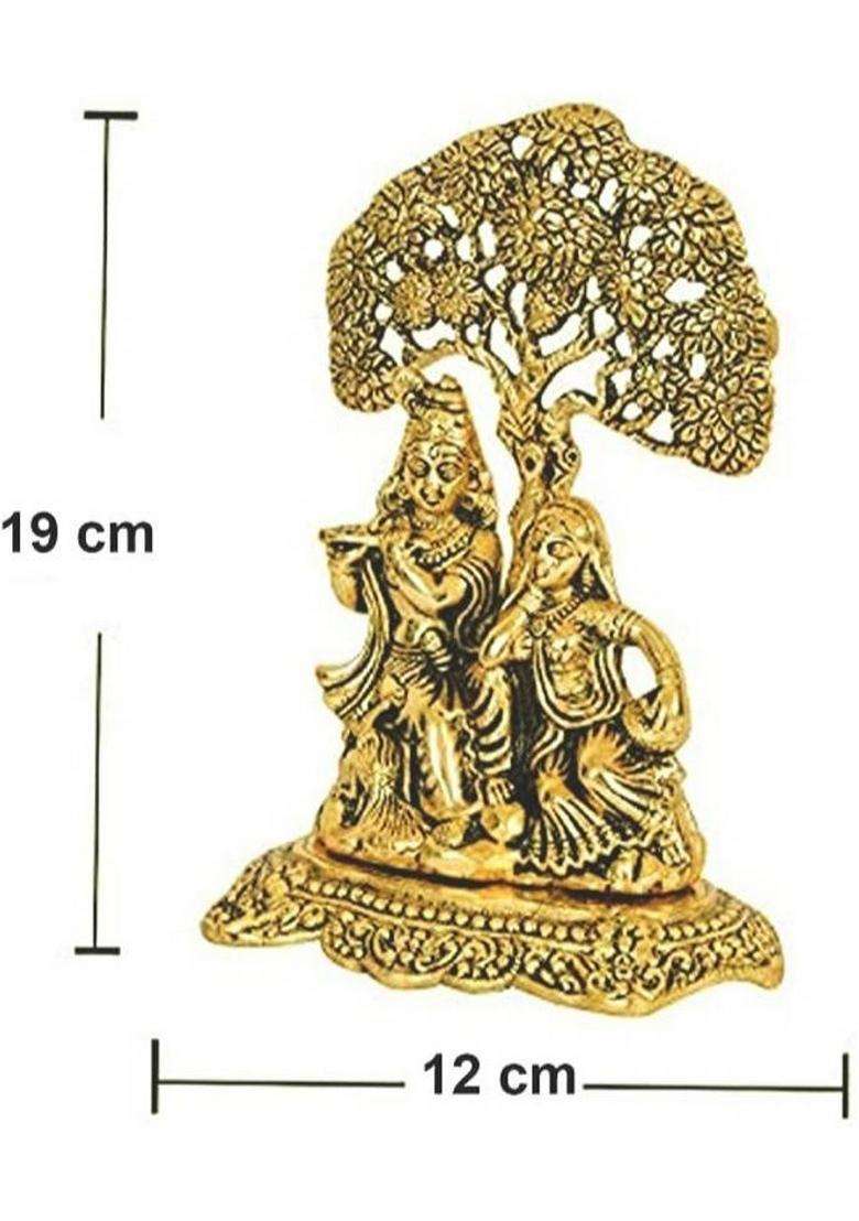 Vac International Metal Radha Krishna Sitting Under Tree Plying Flute Brass Idol For Home Decor Decorative Showpiece - 19 Cm(Brass Gold) - Indya