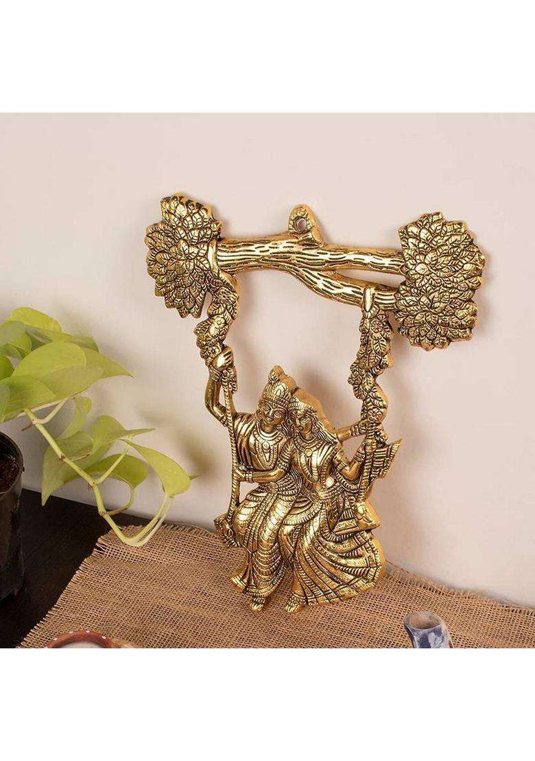 Koolwal Craft Radha Krishna Tree Jhula Wall Hanging Decorative Showpiece - 29 Cm(Metal Gold) - Indya