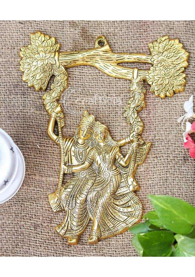 Koolwal Craft Radha Krishna Tree Jhula Wall Hanging Decorative Showpiece - 29 Cm(Metal Gold) - Indya